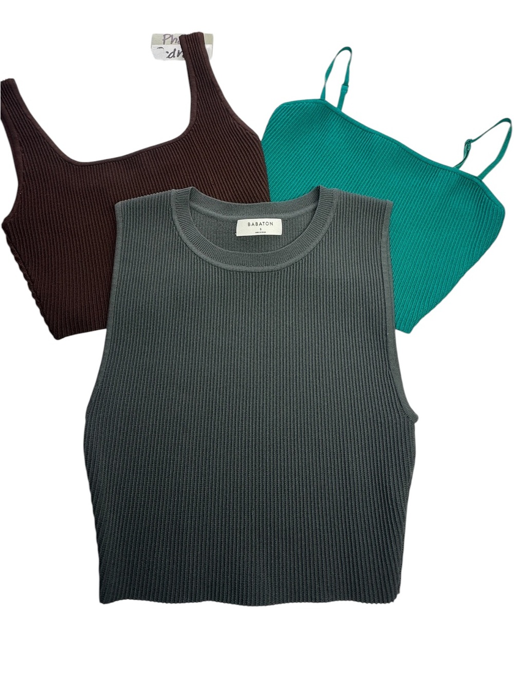Babaton Aritzia Set of 3 Crop Tops Ribbed Basics Solid Capsule Wardrobe XS/S
